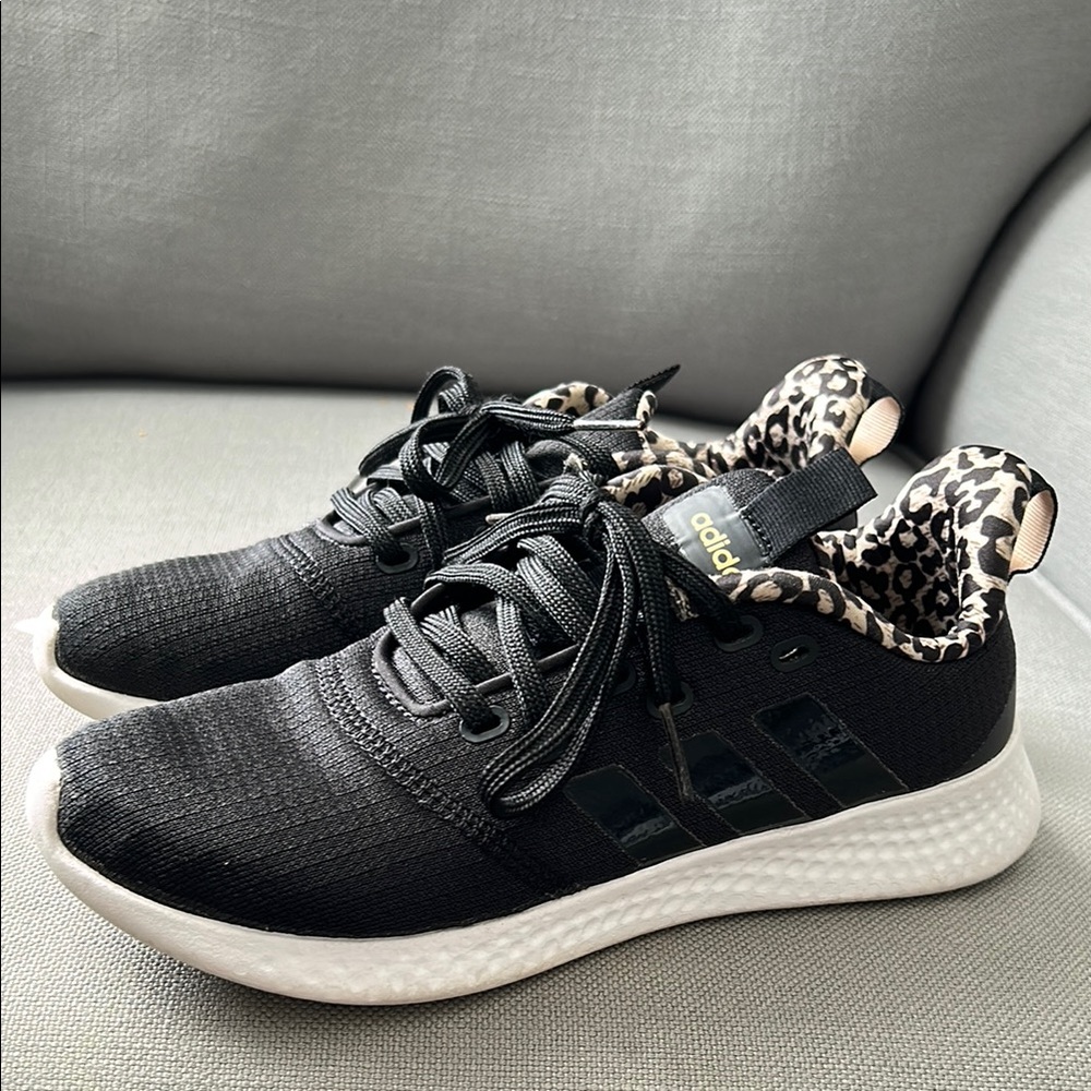 Adidas Black Sneakers with Leopard Print Accent